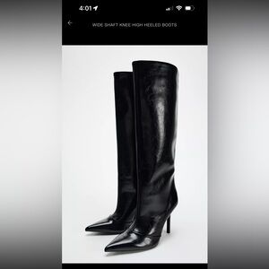Zara Black Heeled Knee-High Boots